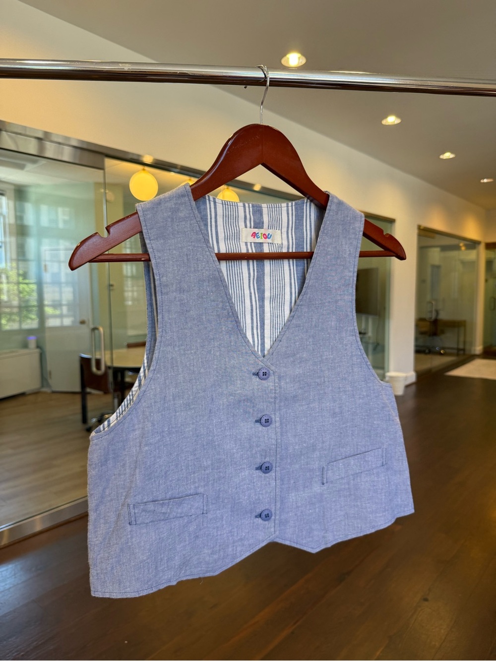 AEIOU Japanese Chambray Cropped Vest XS/S | Clean Girl Cottagecore Preppy